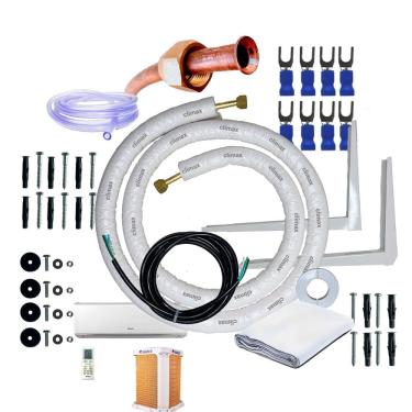 Imagem de Kit Completo Instalação Para Ar Condicionado Gree G-top Auto Inverter 9000 a 12000 Btus 1/4 3/8 2 Metros Com Suporte 450