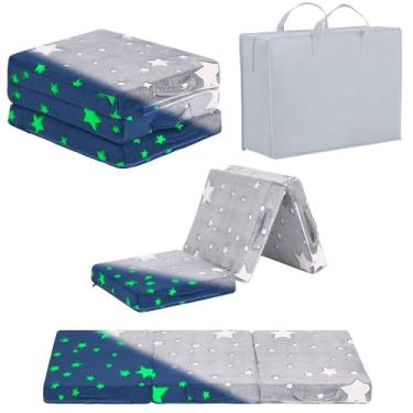 Imagem de Givjoy Colchão dobrável para crianças, que brilha no escuro, tapete de cochilo triplo, dobrável, lavável para creche, sofá-cama futon de três dobras com bolsa de armazenamento para meninas e meninos
