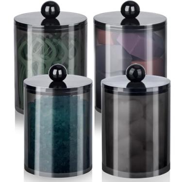 Imagem de XIPENGKEJI Pacote com 4 suportes Qtip, conjunto de potes de boticário de boticário, conjunto de potes de banheiro com tampas para cotonetes, bolas, almofadas, palhetas de fio dental, recipientes de