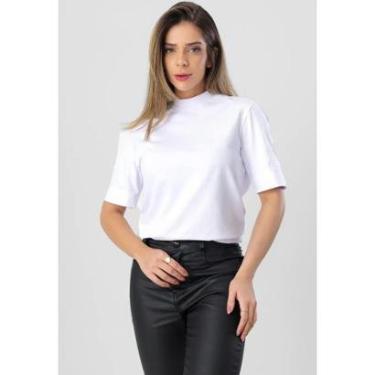 Imagem de T-Shirt Blusa Feminina Miia Gola Alta Manga 3/4 Branca-Feminino
