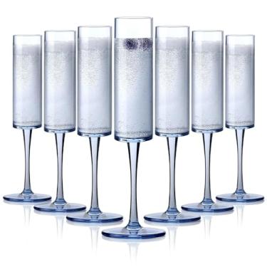 Imagem de Lueumxc Pacote com 16 taças de champanhe de plástico, copos inquebráveis de 156 g, copos reutilizáveis de champanhe - Moderno e elegante para festa de casamento, aniversário, Natal e aniversário