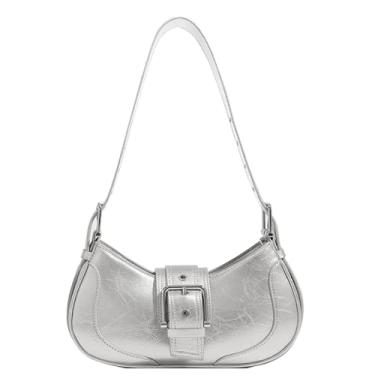 Imagem de RTGGSEL Bolsa feminina de cor contrastante, xadrez, listrada, transversal, ombro, axila, bolsa, bolsa de mão, Cinto prata, Retrô moderno