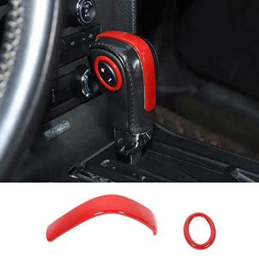 Imagem de Jimen Compatível com Ford Mustang 2010-2014, 2 Peças de Acabamento da Tampa do Botão de Câmbio (Vermelho)