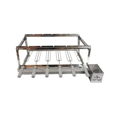 Imagem de Gira Grill Inox 6 Espetos para Churrasqueiras de Alvenaria e Pré-molda