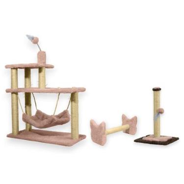 Imagem de Arranhador Para Gatos 3 Plataformas Rede E Brinquedos Poste P Torre Si