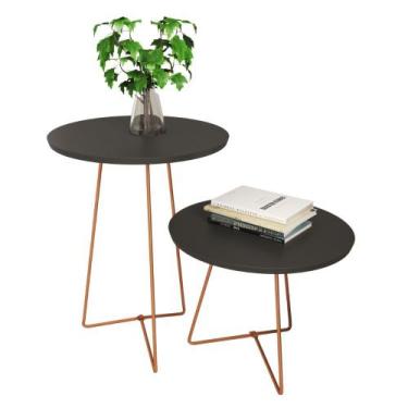 Imagem de Conjunto Mesas Apoio e Lateral Begônia Pés Ferro - Preto - Nosso Sonho