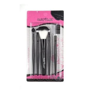 Imagem de Kit com 5 Pincéis para Maquiagem Profissional Macrilan, Preto