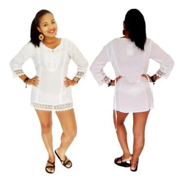 Imagem de Saida De Praia Bata Blusão Camisão Com Renda - G - Lila Modas, G