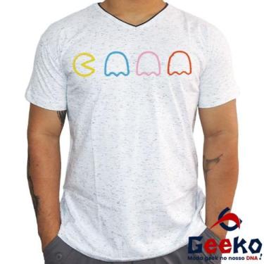 Imagem de Camiseta Pac Man 100% Algodão Games Pac-Man Geeko, Branco mescla gola 