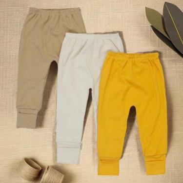 Imagem de Kit Calça para Bebê Menina e Menino 3 Pçs Básica até 12 Meses - Era Um