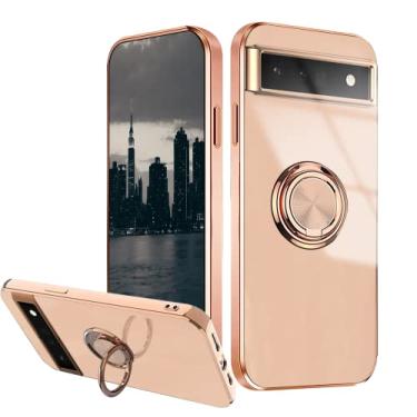 Imagem de Wousunly Compatível com Google Pixel 6A Capa Suporte Anel Ímã Rosa, Capa para Celular Google Pixel 6A Placa de Silicone À Prova de Choque Capa Fina de Luxo (Google Pixel 6A, Rosa)