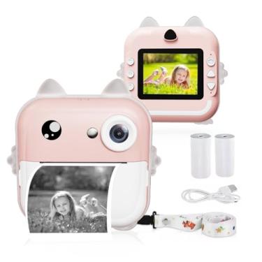 Imagem de Câmera Digital Infantil Portátil 20MP, Tela de 2 Polegadas, 200 dpi, Resolução 1080P, Impressão Instantânea, Conexão com Celular, com Papel de Impressão (CAM-12607-rosa)