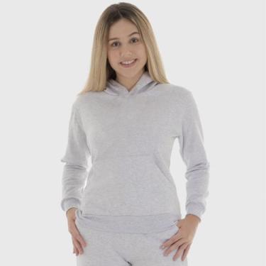 Imagem de Moletom Canguru Feminino Liso com Capuz e Bolso Benellys, P, Cinza