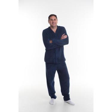 Imagem de Pijama de inverno com Botões Quentinho Masculino - Super Estilo, Azul,