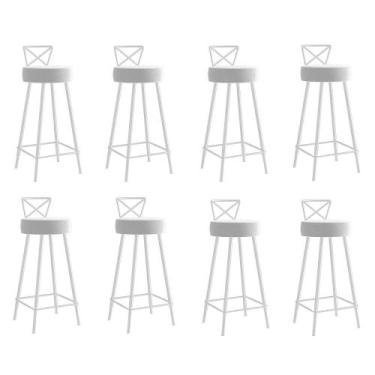 Imagem de Kit 08 Banqueta Alta Com Encosto Tânia Eiffel Cozinha Bar Bistrô Ferro