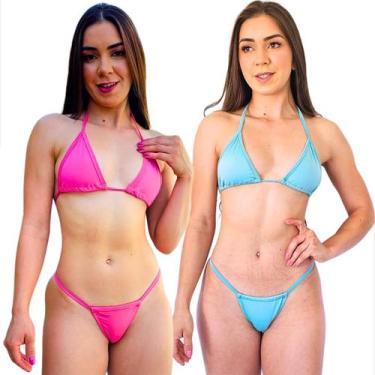 Imagem de Kit 2 Biquinis Fio Dental Cortininha Bronze Sem Bojo Marquinha Proteçã