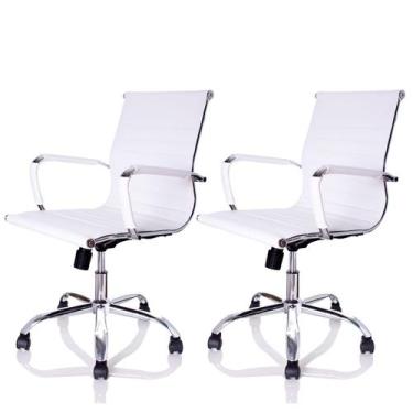 Imagem de Kit com 2 Cadeiras Diretor Charles Eames Esteirinha Branca Giratória 1
