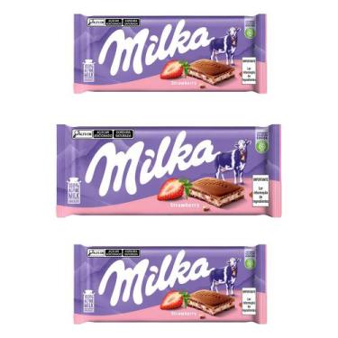 Imagem de Chocolate Milka Morango Barra Kit com 3 Unidades de 100g