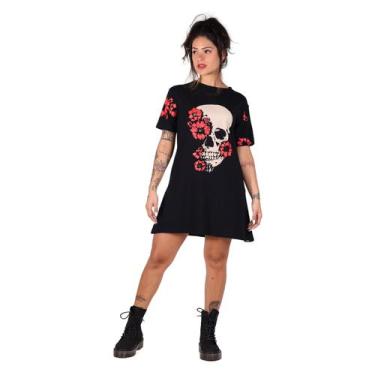 Imagem de Vestido de Caveira com Flores - Deliriyou, P, Preto