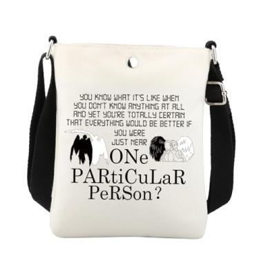 Imagem de BNQL Omens Bolsa tiracolo Omens presente inspirado no programa de TV Angel and Demon Fans Gift British Fantasy Comedy Lover Gift Shoulder Bag, Branco