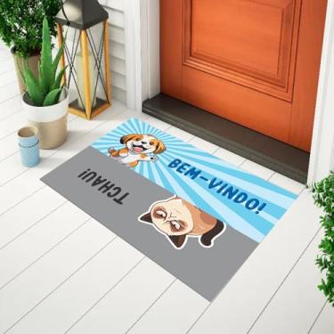 Imagem de Tapete De Porta Capacho Divertido Bem Vindo e Tchau Cachorro e Gatinho Ca988