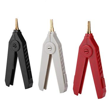 Imagem de P2004, Clipes jacaré de Cobre Banhado a Ouro, 3 PCS, 32A/1000V, 9cm/3,5 pol., Vermelho, Preto, Cinza, Design de Dentes de Serra, Desempenho Estável, Clipe de Teste de Bateria