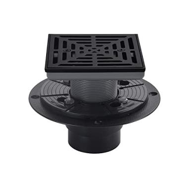 Imagem de DEOKXZ Ralo de Chuveiro Quadrado Preto de 4-1/4", Base com Kit de Flange de Drenagem Ajustável Em Pvc, Tampa de Drenagem de Filtro de Grade Removível com Parafusos, Aço Inoxidável Sus304