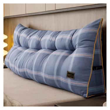 Imagem de CFLNYC Large Triangle Headboard Pillow Queen Size Cushion Headboard Rest Pillow with Removable Cover for Watching TV, Relaxing(Blue Plaid,Full(47"/120cm))