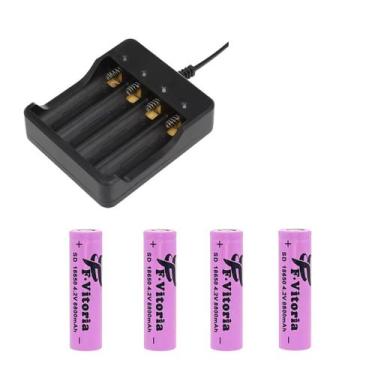 Imagem de Kit 1 Carregador Duplo De 4 Slot Bateria 26650 Mais 4 Bateria De Grand