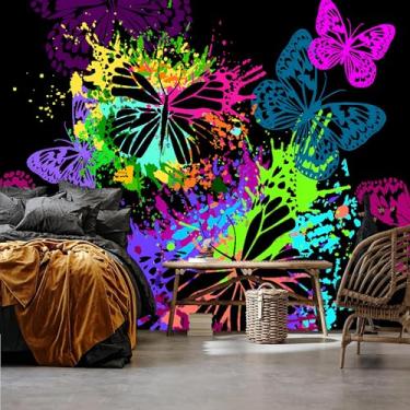Imagem de Lcythiazole Papel de parede de borboleta de tamanho personalizável Papel de parede de borboleta colorido murais estilo boêmio para sala de estar quarto TV fundo parede