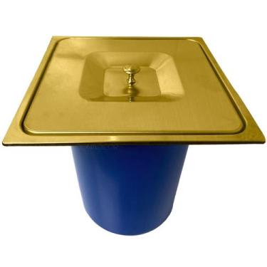 Imagem de Lixeira De Embutir Dourado Escovado Inox Quadrada 5 Litros Cesto De Li