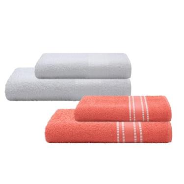 Imagem de Camesa by Gato Panda Jogo de Toalhas 4 Peças Linea - 99% Algodão - 2 Toalhas de Banho (62x120cm) e 2 de Rosto (45x70cm), Toque Macio e Alta Absorção Custo-Benefício (Coral e Branco)