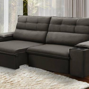 Imagem de Sofá Retrátil e Reclinável Vannes 2,25cm com Porta Copos e Objetos Marrom