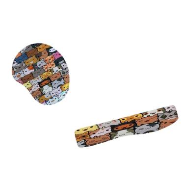 Imagem de Kit Mouse Pad E Apoio Teclado Ergonômico Vários Gatos Divertidos