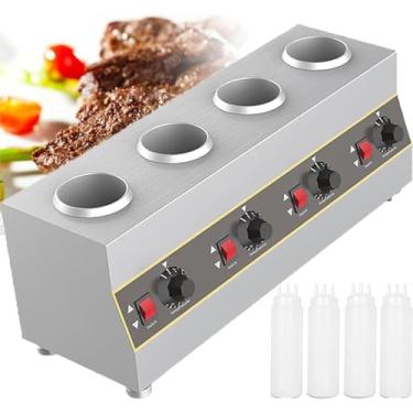 Imagem de Aquecedor dispensador de molho de comida de bancada de 2/3/4 grades, aquecedor de molho elétrico com garrafas de molho, pote aquecedor de líquido de chocolate 30-85 ℃, máquina aquecedora de