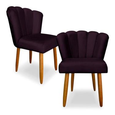 Imagem de Kit 2 Cadeiras de Jantar Pétala Estofada Pés Palito Veludo Roxo - Mont