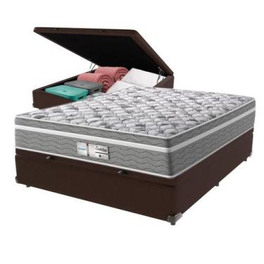 Imagem de Cama Box Baú Viúvo Marrom + Colchão Evolution Molas Ensacadas Probel