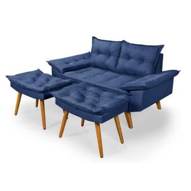 Imagem de Sofá 2 Lugares Bariloche em Linho Mais Duas Banquetas  - Essencial Est