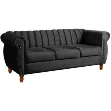 Imagem de Sofá Chesterfield 3 Lugares Realeza Vintage Retrô Veludo Preto - Bella