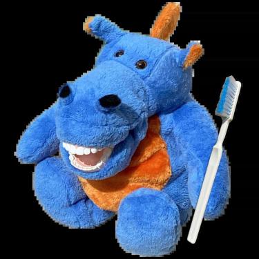 Imagem de Fantoche Odontológico Pelúcia Macro Arcada Dinossauro Azul