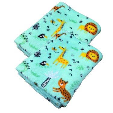 Imagem de Manta Infantil de Microfibra, 70x90cm, 250g/m², Antialérgica, 3 Estampas (Kit 2 Verde)