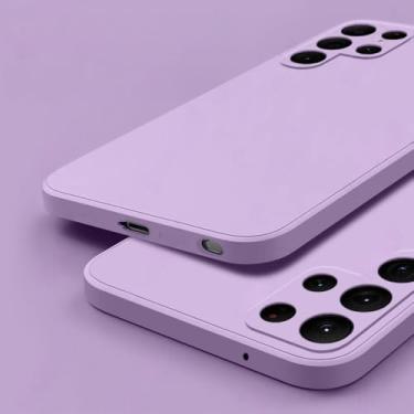 Imagem de Capa para Samsung Galaxy S24 S23 S22 S25 Ultra S24 FE S21 A55 A53 A52 A54 A16 A35 5G Capa de telefone de silicone líquido à prova de choque, roxo claro, para S25 Plus