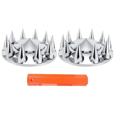 Imagem de Cabtherlyn Kits de tampa do eixo dianteiro de plástico cromado ABS com tampas de porca de flange de pressão de 33 mm para semi caminhões em pares, com pontas, 2 conjuntos
