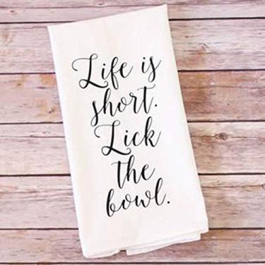 Imagem de Life is Short Lick The Bowl Toalhas de prato toalhas de chá engraçadas de inauguração de casa para banheiro cozinha branco 14 x 30 polegadas (35 x 75 cm) Cor: Life is Short, Lick The Bowl