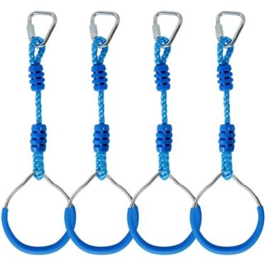 Imagem de Backyard Jungle Gym Ninja Rings, Play Sets Playground Training Equipment Gymnastic Rings Fitness Fist - Swing Monkey Bars Ring, American Ninja Warrior Obstacle Course Accessories Climb Rings (4 Blue)