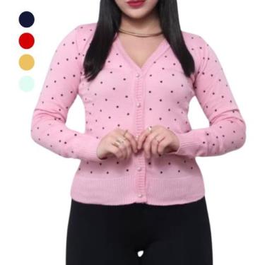 Imagem de Blusa De Frio Tricot Cardigan Sueter Lã Com Botão Estampado - Genérica