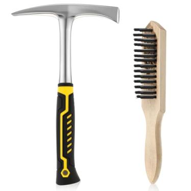 Imagem de Leriton Martelo de solda de 800 ml e escova de arame, martelo de escória de aço forjado resistente de 31 cm com alça antiderrapante e ferramenta de remoção de escória de escova de arame para