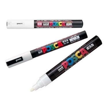 Imagem de Conjunto de marcadores brancos Uni Posca – 3 tipos de canetas marcadoras de tinta – Extrafina 0,7 mm / Ponta fina 0,9-1,3 mm / Ponta média 1,8-2,5 mm (total de 3 canetas) - Feito no Japão