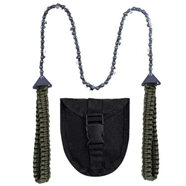 Imagem de Motosserra de bolso com alça de paracorda, serra manual dobrável, equipamento de sobrevivência ao ar livre de emergência para camping, caça, caminhadas, cortar madeira e árvore (66 cm a 11 dentes) verde exército