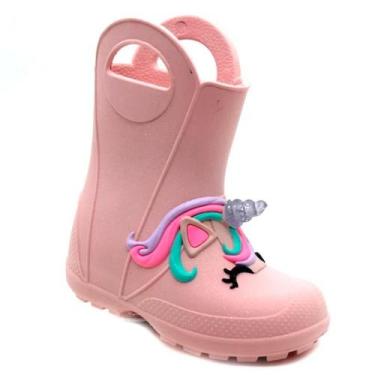 Imagem de Galocha Infantil Plugt Menina Cano Médio Unicórnio Rosa Leve, Macia e 